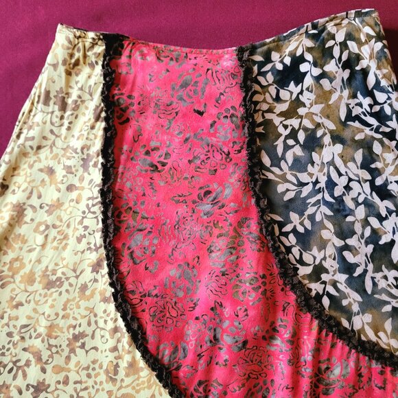Asymmetrical Boho Batik Patchwork Midi Skirt M - Picture 4 of 10